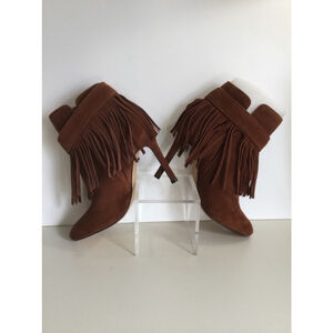Women's June Ambrose Brown Leather Fringe Ankle Boots Size 8M

#0187